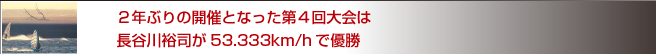 ２年ぶりの開催となった第４回大会は長谷川裕司が53.333km/hで優勝