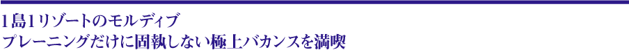 1島1リゾートのモルディブはプレーニングだけに個室しない極上バカンスを提供